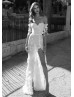 Off Shoulder Ivory Lace High Slit Wedding Dress